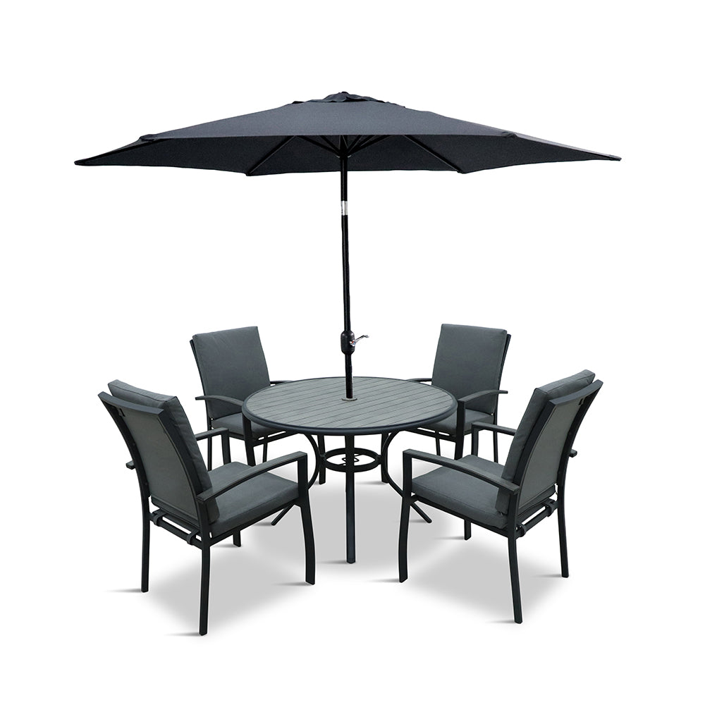 Turin 4 Seat Dining Set with 2.5m Parasol