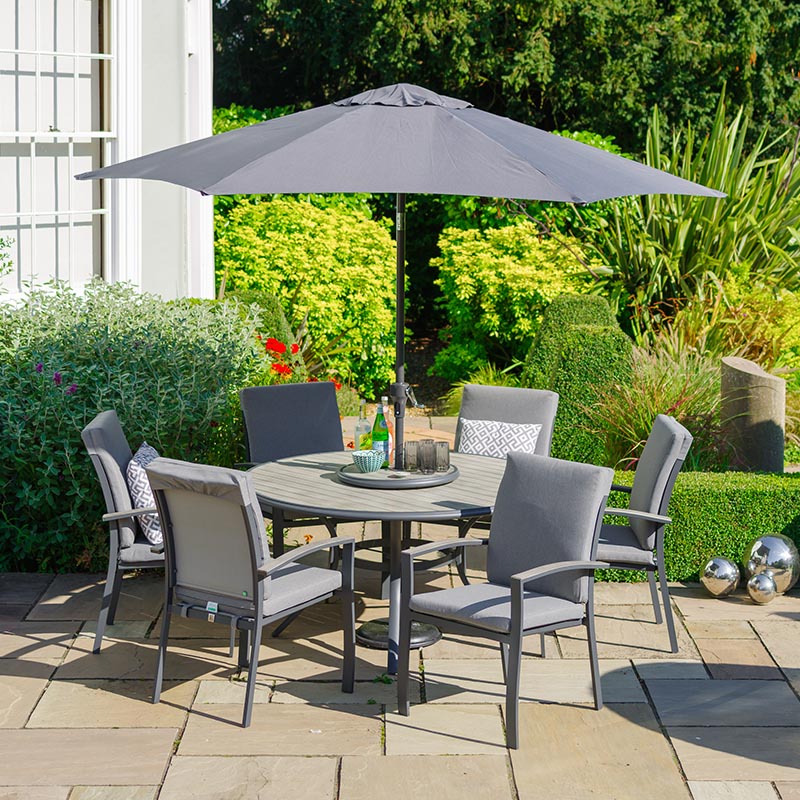 Turin 6 Seat Dining Set with Lazy Susan and 3.0m Parasol