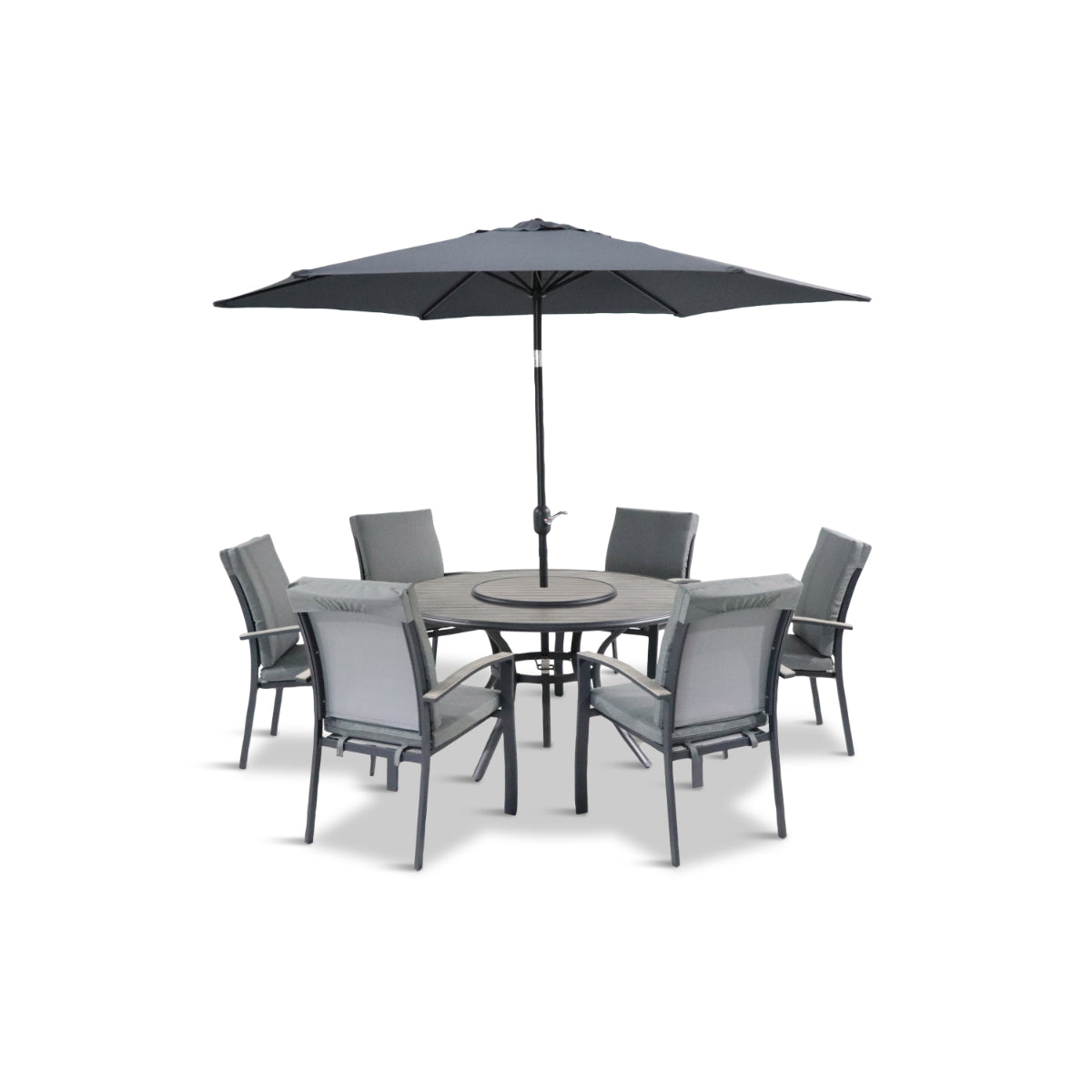 Turin 6 Seat Dining Set with Lazy Susan and 3.0m Parasol