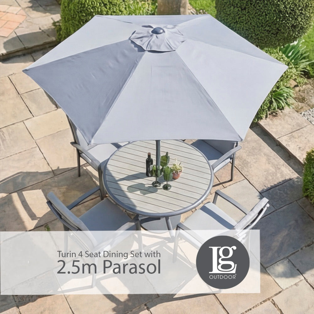 Turin 4 Seat Dining Set with 2.5m Parasol