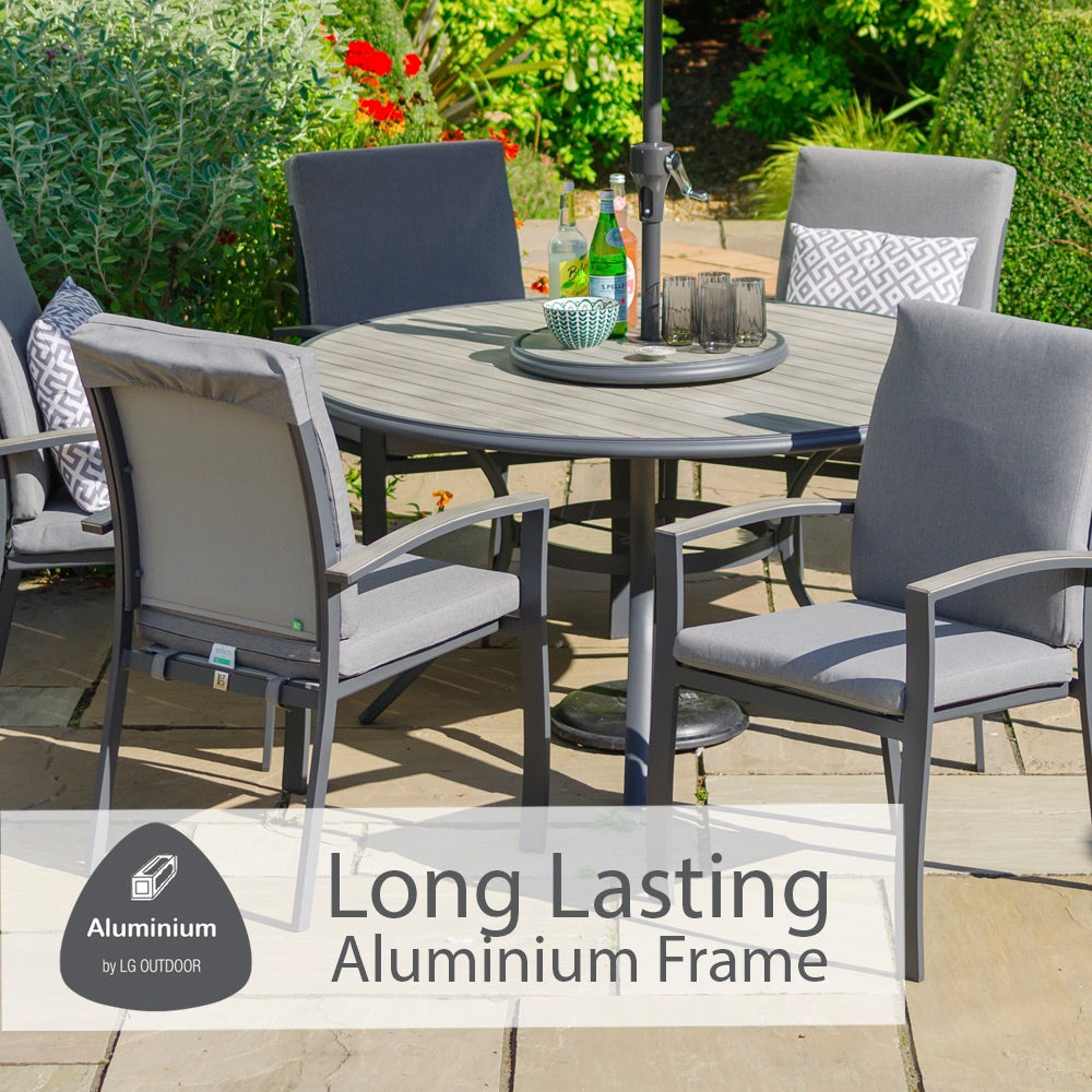 Turin 6 Seat Dining Set with Lazy Susan and 3.0m Parasol