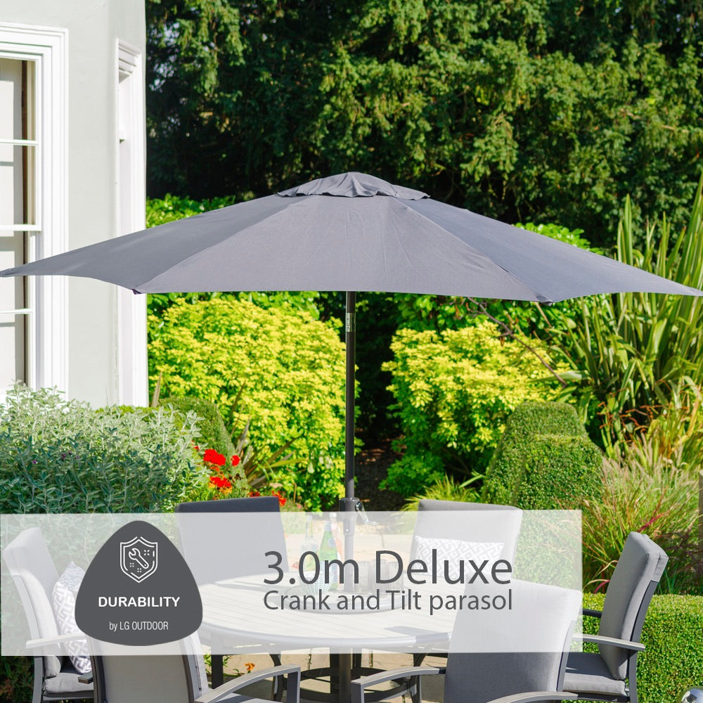Turin 6 Seat Dining Set with Lazy Susan and 3.0m Parasol
