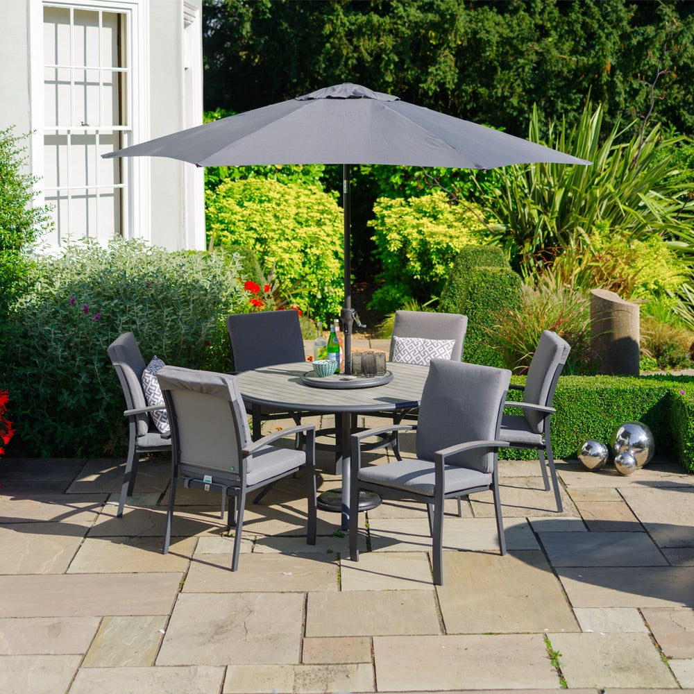 Turin 6 Seat Dining Set with Lazy Susan and 3.0m Parasol