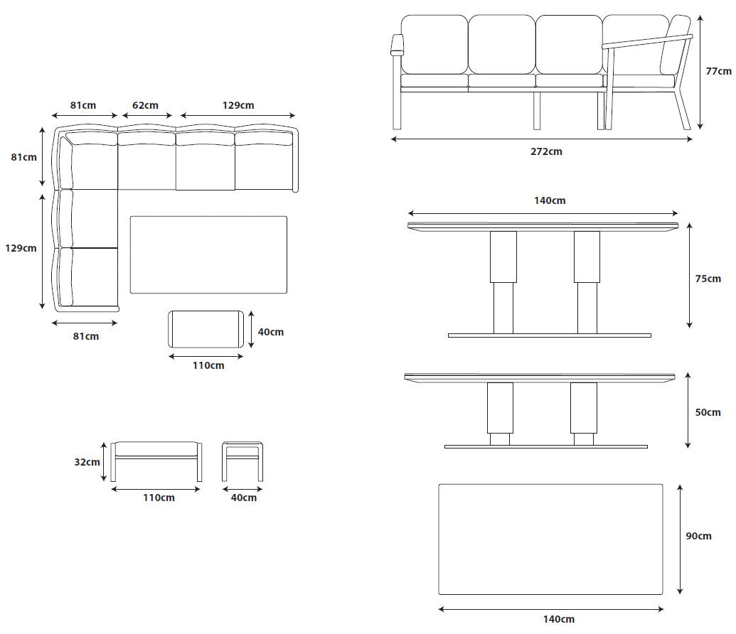 Tuscany Rectangular Modular Dining Set with Adjustable Table