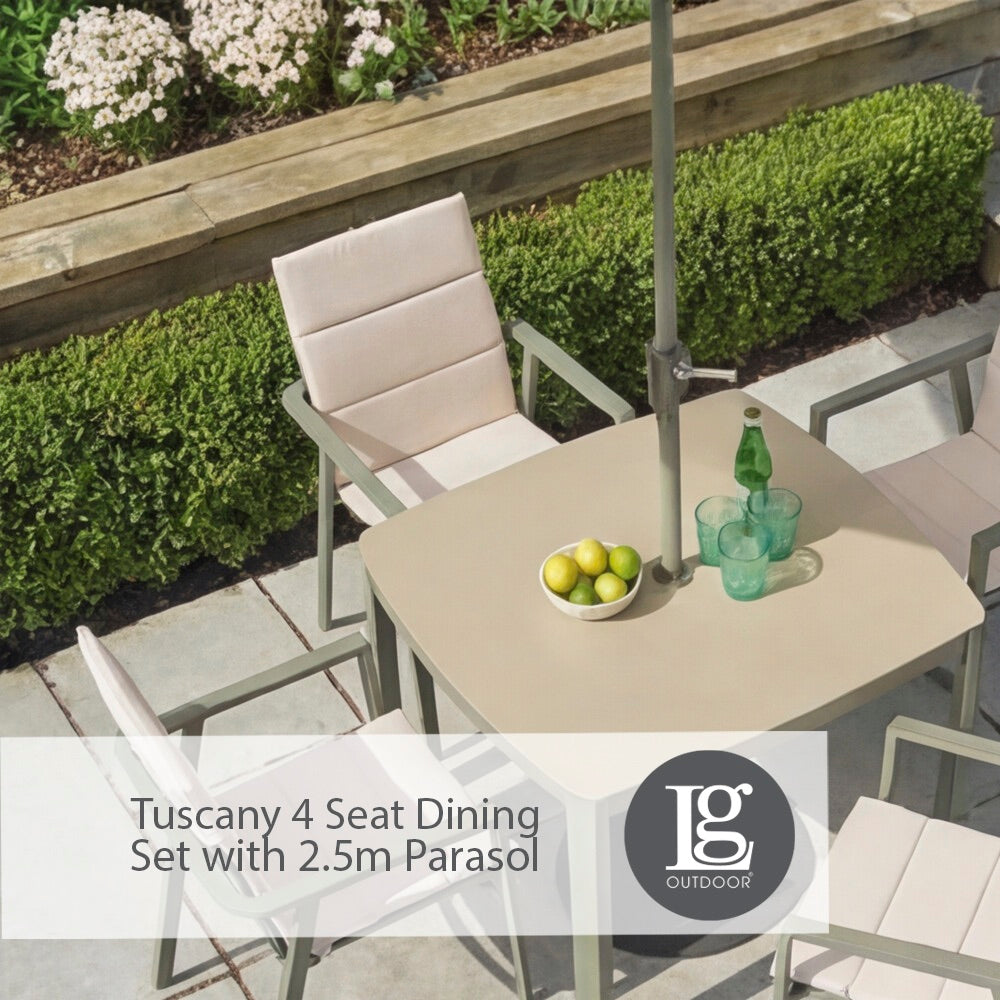 Tuscany 4 Seat Dining Set with 2.5m Parasol