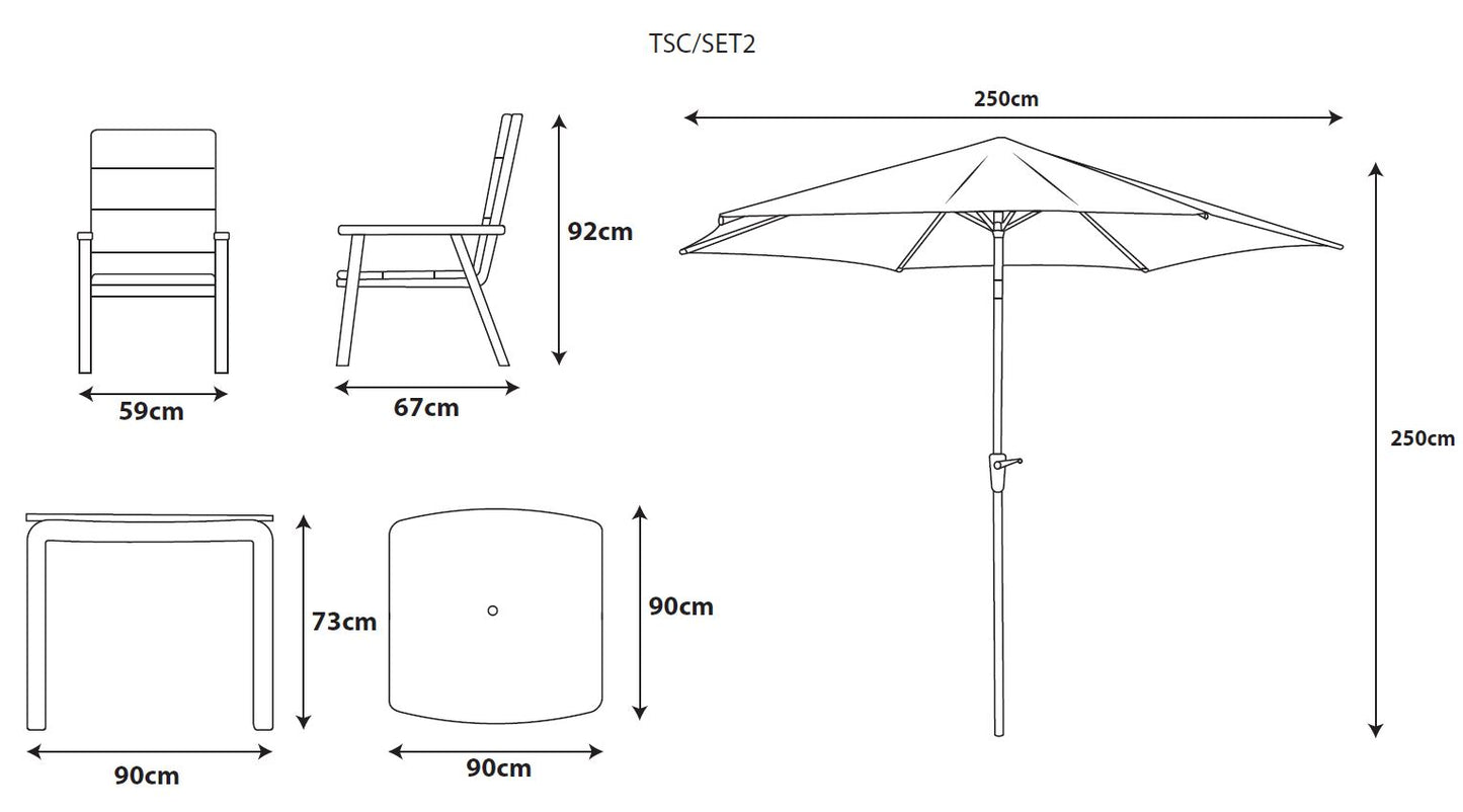 Tuscany 4 Seat Dining Set with 2.5m Parasol