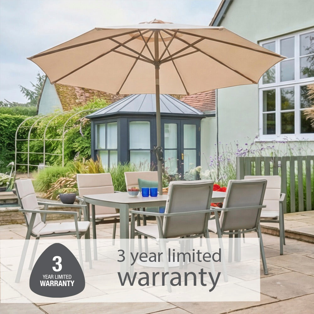 Tuscany 6 Seat Dining Set with 3.0m Parasol