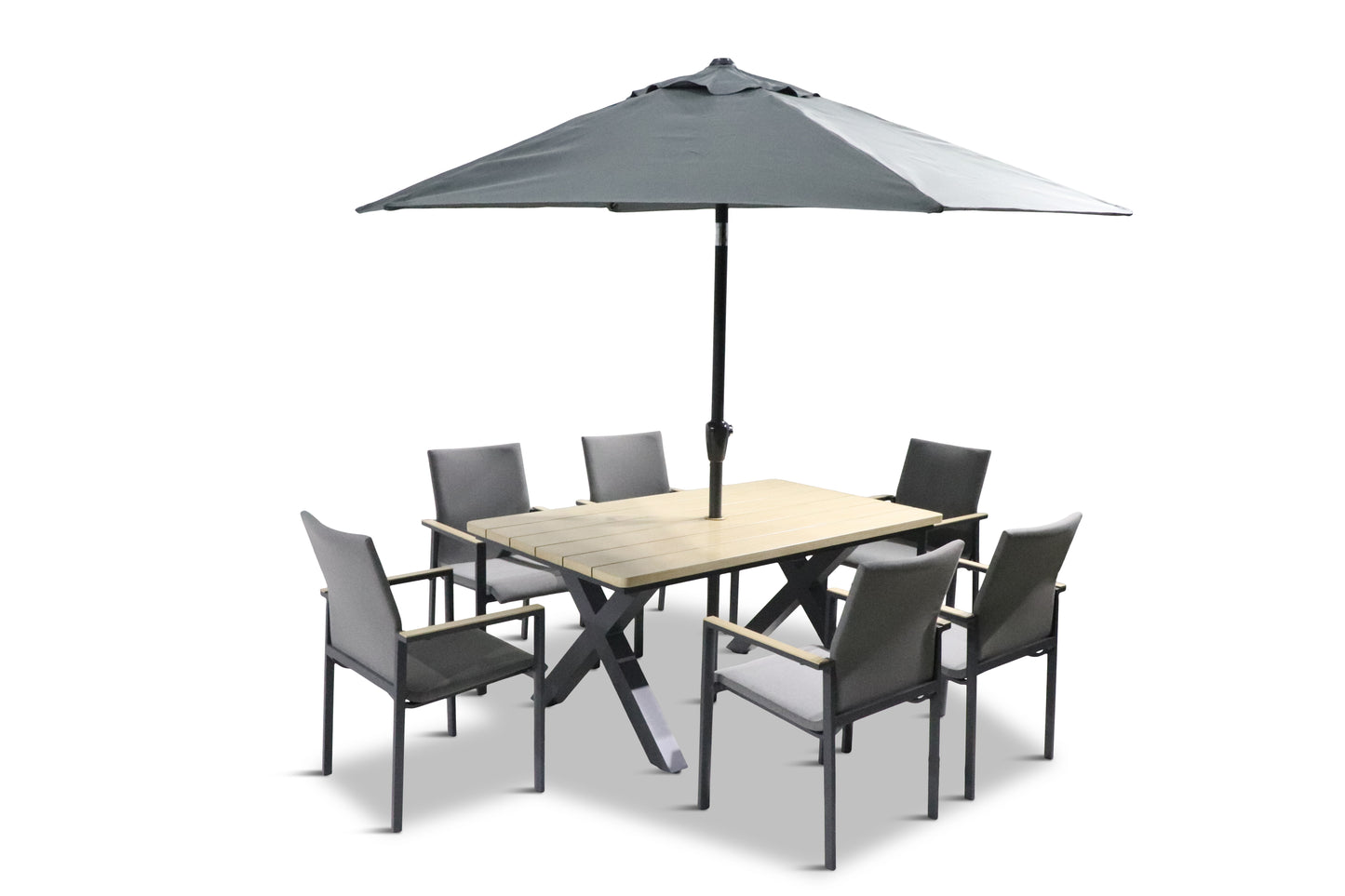 Venice 6 Seat Dining Set With Dining Chair And 3.0m Deluxe Parasol