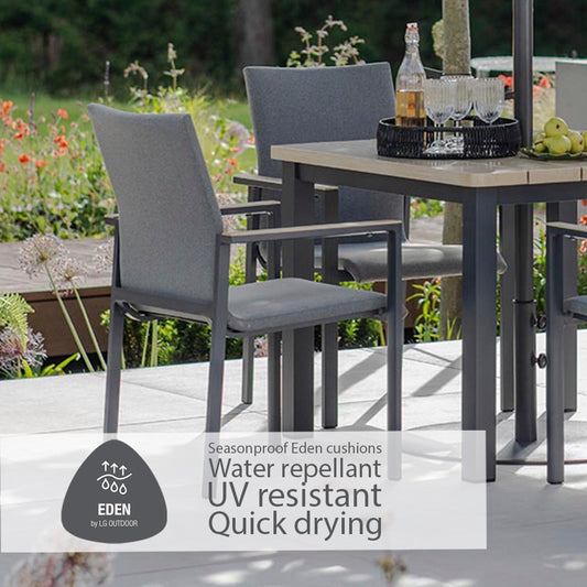 Venice 4 Seat Dining Set With Stacking Armchair And 2.5m Deluxe Parasol