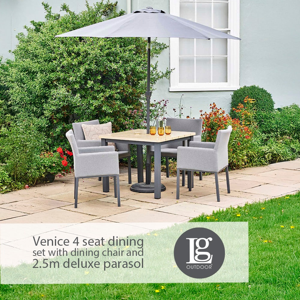 Venice 4 Seat Dining Set With Dining Chair And 2.5m Deluxe Parasol