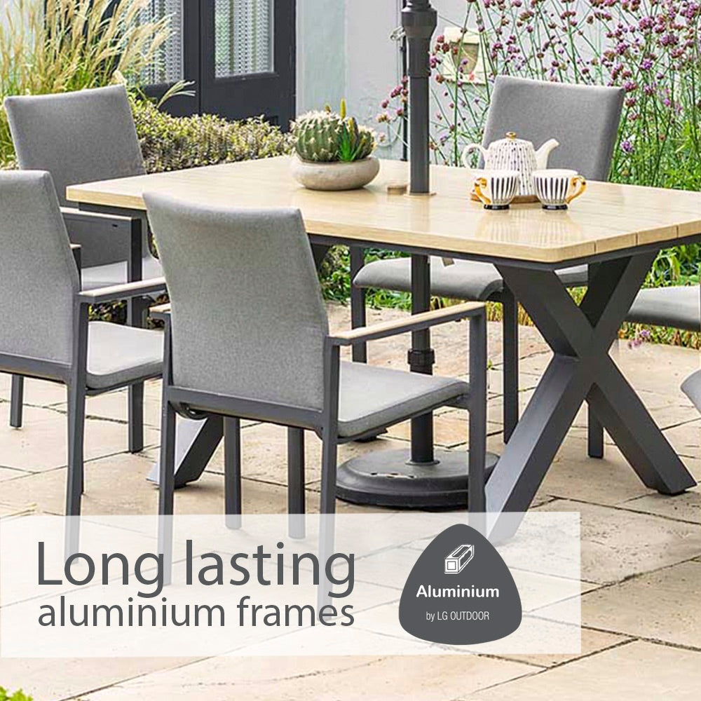 Venice 6 Seat Dining Set With Stacking Armchair And 3.0m Deluxe Parasol