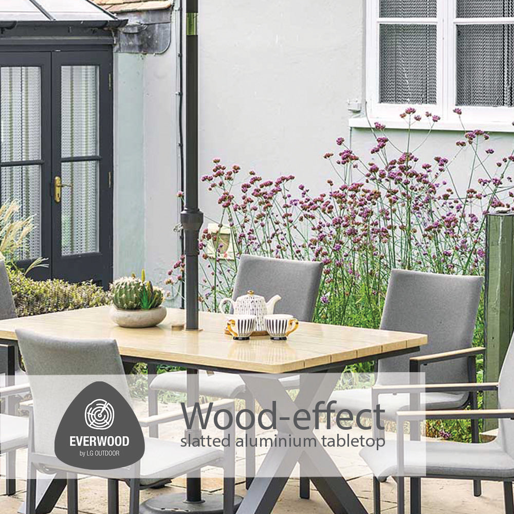 Venice 6 Seat Dining Set With Stacking Armchair And 3.0m Deluxe Parasol