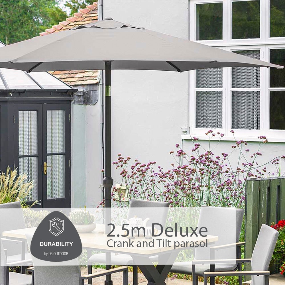 Venice 6 Seat Dining Set With Stacking Armchair And 3.0m Deluxe Parasol