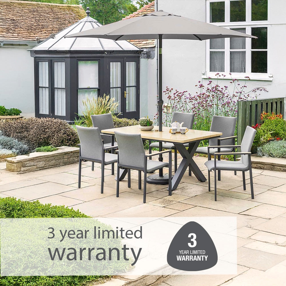 Venice 6 Seat Dining Set With Stacking Armchair And 3.0m Deluxe Parasol