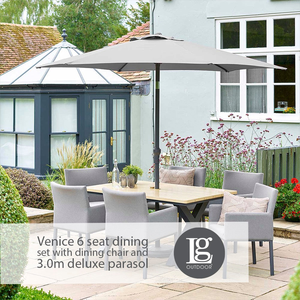 Venice 6 Seat Dining Set With Dining Chair And 3.0m Deluxe Parasol