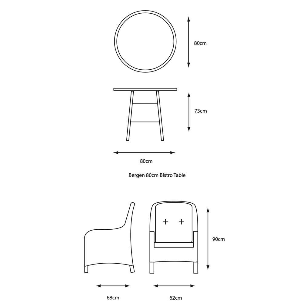 Bergen 80cm Bistro Set